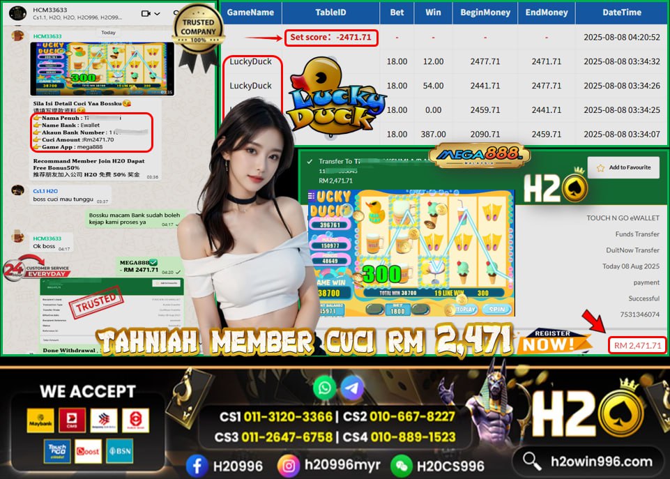 Bukti jackpot Lucky Duck Mega888