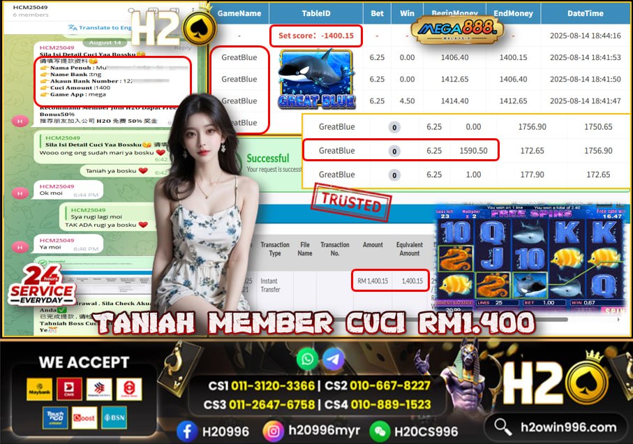 Bukti jackpot Great Blue Mega888