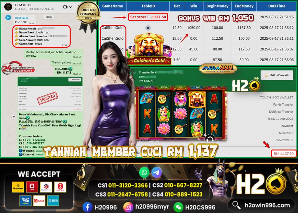 Bukti jackpot Caishen Gold Mega888