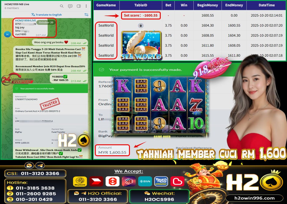 Bukti jackpot Sea World 918kiss  Mega888